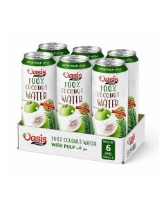 Oasis Foods 100% Coconut Water With Pulp 500ml – Pack of 6 Cans