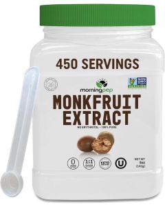 Morning Pep 100% Pure Monk Fruit Extract Sweetener - Zero Calorie, Non-GMO, Keto Certified, 450 Servings