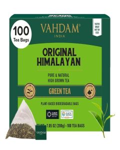 VAHDAM, Original Himalayan Green Tea - 100 Plant-Based Pyramid Tea Bags / 100% Halal Certified / High Grown, Non GMO, Gluten Free, Low Caffeine / Earthy & Smooth