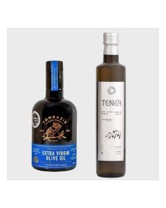 Tombazis Koroneiki Organic EVOO 500ml + TENEA Manaki EVOO 500ml / Greek Olive Variety Discovery Duo