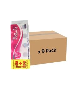 Petals Premium 2 PLY Bulk 8 + 2 Rolls Hygienic Toilet Paper 400 Sheets-9 Pack