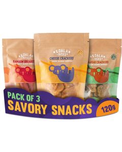 Koala Picks Healthy Snacks Combo 120g – Cheese Crackers, Zaatar Crackers, Rainbow Breadsticks - 40g Each – Wholesome Ingredients, Perfect Snack for Kids & Adults