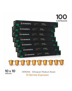 Di Barista Verona Coffee Capsules - Pack of 10 Sleeves – Ethiopian Single Origin 100% Arabica Espresso Pods / Nespresso Compatible / Medium Roast