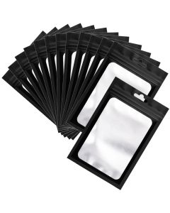 100 Pcs Resealable Mylar Bags Sealable Odor Proof Foil Pouch Bag with Clear Window Small Bussiness Packaging Supplies Black 51 X 83 Inch