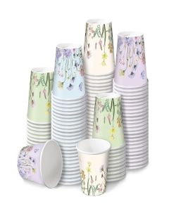 RUSPEPA 3 oz Bathroom Cups, Disposable Paper Cups - 100 Pack Wild Flower Design Printed - Floral Mini Mouthwash Rinse Paper Cups for Home, Bathroom, Picnic, Party, and Events