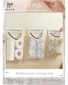 3 Pack Trash Bag Holder Dispenser Sticky Wall Mount Mesh Convenient Storage Organizer for Home Kitchen Grocery Plastic Shopping Garbage Bags Reusable Produce Tote Bag