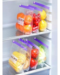 ZUNBELLA Pack Of 15 Zip lock bags for food storage, Zip lock Bag For Storage, ziplock pouch for freezer, resealable plastic pouches,Re-usable,Transparent & BPA Free Medium Size 9"X10" (PINK) (H-5133)
