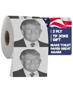 Gagster Donald Trump Toilet Paper Roll 3 Ply Funny Novelty Bathroom Tissue Gag 200 Sheets Per Roll Joke Gifts Prank Gift for Adults Black and White Printed Sheets Make Your Butt Laugh