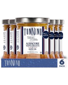 Tonnino Premium 6-Pack Albacore Tuna Fillets in Olive Oil - 6.3oz Jars, Omega-3 Rich, Gluten Free, Ready to Eat