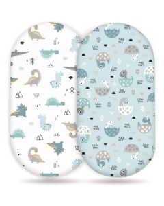 Stretch Ultra Soft Fitted Bassinet Sheet Set 2 Pack，Universal Cradle Sheet Set for Rectangle, Oval, or Hourglass Bassinet Pad/Mattress,Happy Dinosaurs for Girls and Boys