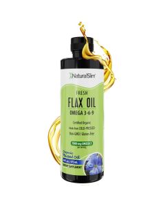 NaturalSlim Flaxseed Oil Liquid Fresh Taste Flax Oil Organic Cold Pressed High in Omega 3 6 9 Fatty Acid Flax Seed Supplement for Healthy Cells Hair Skin Nails Fresh Taste 16 fl Oz