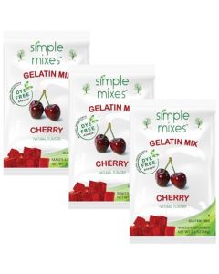 Simple Mixes Natural Gelatin Dessert Cherry Healthy Snack DyeFree No Gluten or Fat Kosher 3 Pack