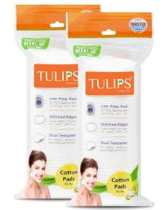 Tulips 50 Round Facial Cotton Pads in a Ziplock Bag (Pack of 2); Made from 100% Pure Soft Cotton, Best for Applying & Removing Makeup, safe for sensitive Skin