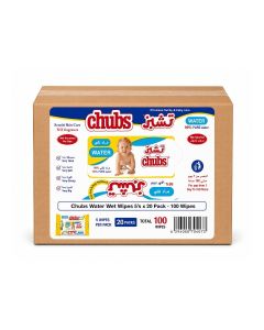 Chubs Water Wet Wipes 100's Pack of 5*20