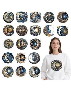 Falueqg DTF Transfers Ready to Press 20Pcs Mystical Moons Face Iron on Transfers for Tshirts Celestial Iron on Decals Patches Mystic Boho Heat Sublimation Stickers for DIY Clothing Hoodies Jeans