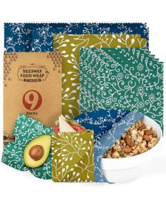 Akeeko Reusable Beeswax Food Wraps Assorted 9 Packs Reusable PlasticFree Food Storage 5 Small 2 Medium 1 Large 1 Extra Large Wraps with Abstract Curves Pattern