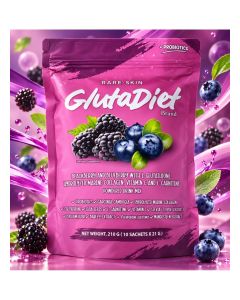Rare-Skin GlutaDiet Blackberry and Blueberry Beverage Powder with Glutathione, Collagen, Vitamin C, L-Carnitine, Probiotics, 10 Sachets