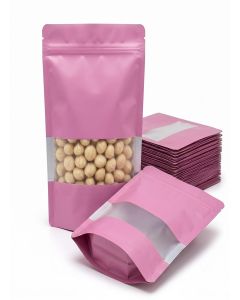 Matte Pink Zip Lock Stand Up Pouches 14x20.5 cm 250g, Pack of 15