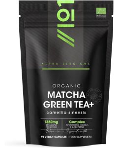 Organic Matcha Green Tea Extract 1360mg 90 Vegan Capsules Boosted with Turmeric Acerola Black Pepper Resealable and Recyclable Pouch by Alpha01