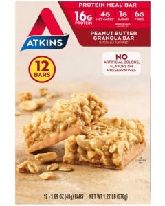 Atkins Peanut Butter Granola High Protein Bar High Fiber 16g Protein 1g Sugar 4g Net Carb Keto Friendly 12 Count