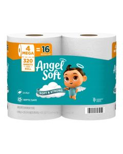 Angel Soft Toilet Paper 4 Mega Rolls 16 Regular Rolls Soft and Strong Toilet Tissue