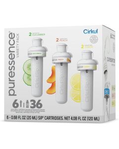 Cirkul Puressence Unsweetened Flavor Water Variety Pack - 6 Cartridges (2 Cucumber, 2 Peach, 2 Lemon) for 36 Drinks, Zero Calorie Drink Mix