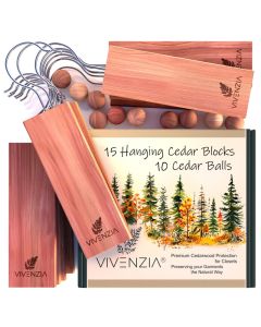 Vivenzia Cedar Blocks for Clothes Storage 25 pcs 15 Hangups 10 Balls Hanging Cedar Planks Natural Closet Smell Eliminator Natural Closet Deodorizer Drawer Fresheners for Dresser