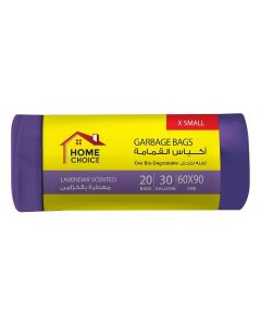30 Gallons Scented-LAVENDER, Pack of 20-Pieces, Size 60*90 cm Drawstring Scented Trash Bags, Drawstring Garbage Bags Rolls, Bio-Degradable, Bin Liners with Ribbon Neck Tie