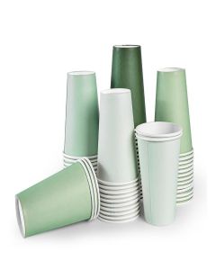 AimFun 100Pcs Sage Green Paper Cups 12oz Gradient Green Party Cups Birthday Bridal Baby Shower Disposable Drinking Cups for Hot Cold Drinks Beverage Coffee Wedding Christmas Party Supplies