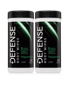 Defense Soap All Natural Peppermint Body Wipes 2PK with Tea Tree Oil Wrestling Combat Camping Gym Post Workout Shower Wipes for Men and Women 40 Count Pack of 2