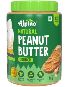 ALPINO Natural Peanut Butter Crunch 1kg - 100% Roasted Peanuts - 30g Protein, No Added Sugar & Salt, non-GMO, Gluten Free, Vegan – Plant Based, Unsweetened Peanut Butter Crunchy