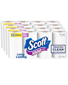 Scott 1000 Trusted Clean Toilet Paper 32 Rolls SepticSafe 1Ply Toilet Tissue