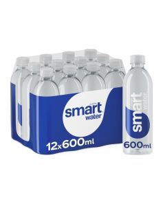 Smart Water, Pack of 12x600ml, Purified Water, Electrolyte Infused for Taste Drinking Water, Sleek Bottled Water