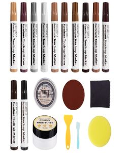 Furniture Touch Up Markers, 12 Colors New Upgrade Furniture Pens, Wood Markers, 19 Pcs Wood Scratch Repair Tools Kit with Polish Wax, Wood Putty, for Cracks, Holes, Stains, Floors, Tables, Cabinets