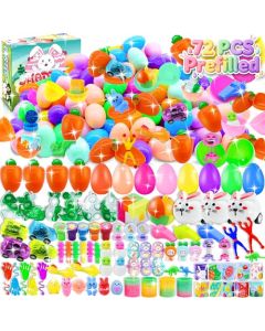 Pistroy 72 Pack Prefilled Easter Eggs with Toys Inside Plastic Eggs Fillers Basket Stuffers with Surprise Carrot Eggs Hunt Games Party Favors Save Time Gifts