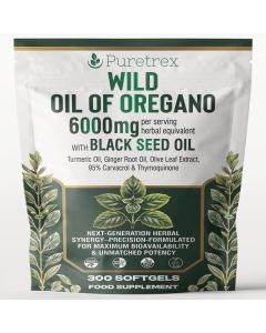 PURETREX Wild Oregano Oil 6000mg with Black Seed, Turmeric & Ginger â€“ 300 Softgels / 95% Carvacrol for Immune & Gut Support / High-Potency Herbal Blend