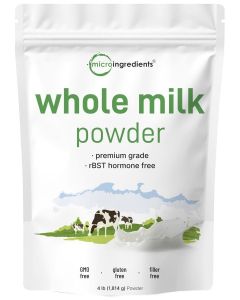 Whole Milk Powder, 4 Pounds / Rbst Hormone-Free, Pasture Cultured Source, Premium Quality Dry Powder Form / Great For Baking / High In Protein / Non-GMO