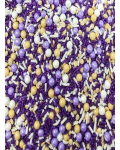 Shabby Elegant Chic Edible Confetti Sprinkles Cake Cookie Cupcake IceCream Donut Quins - 4oz (Purple Gold White)