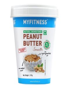 MYFITNESS Natural Unsweetened Peanut Butter Smooth, 18 Oz, 25 g Protein, Healthy Nut Butter, 100% Peanuts, No Added Sugar, Salt, 95% Less Oil Separation, Vegan, No Cholesterol, Gluten Free