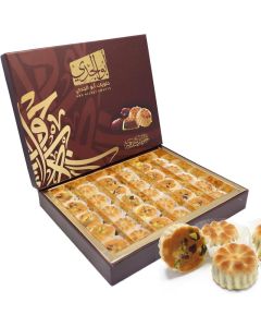 Abu Al Jedi 500g Maamoul Ajwa – Traditional Arabic Cookies with Premium Ajweh Date Filling – Middle Eastern Sweets Gift Box for Eid, Ramadan – Maamoul and Baklawa Assortment