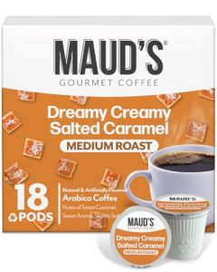Mauds Salted Caramel Flavored Coffee Pods 18 ct Medium Roast Flavored Coffee in Single Serve Pods 100 Arabica Beans Compatible with Keurig K Cups Maker