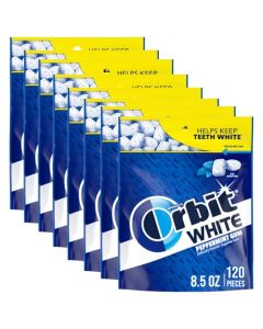 ORBIT WHITE Peppermint Gum SugarFree Chewing Gum Resealable Bag 120 Pieces 8 Pack