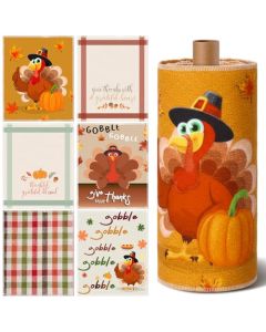 Mindsoft 36 Pcs Thanksgiving Reusable Paper Towels Rolls Washable Bulk Thanksgiving Pumpkin Turkey Kitchen Towels Paperless Reusable Cloth Cotton Napkins with Cardboard for Kitchen Bathroom