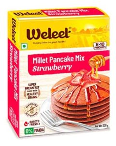 Weleet Millet Pancake Mix / Strawberry Flavour / Pancake Mix Powder, 0% Maida, Gluten Free, Diabetic Friendly - 200 gm, Pack of 1