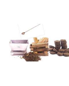 SHRI ANAND Combo Iron havan kund 7 inch with Copper Spoon 400G havan samagri 900g Wood puja Combo 10pcs Cow Dung