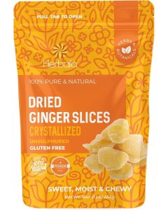 Herbaila Dried Crystallized Ginger Slices - 16 oz Unsulphured Ginger Candy