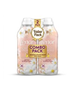 Lenor Jasmine & White Cedar Fabric Softener 2PCS COMBO PACK 858ml Each – Long-Lasting Conditioner for Clothes, Towels & Bedding, 26 Washes