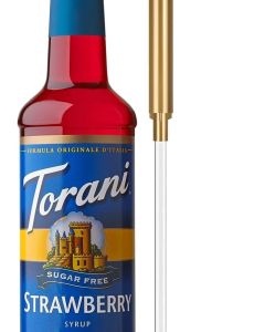 Torani Sugar Free Strawberry Syrup with Pump - Zero-Calorie Flavoring for Drinks, 25.4 Oz