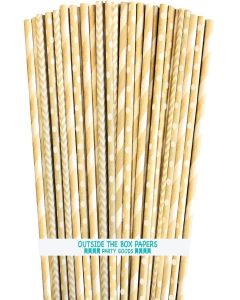 Paper Straws - Kraft Brown - Stripe Chevron Dot - 7.75 Inches - 100 Pack - Outside the Box Papers Brand