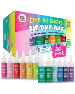 DOODLE HOG Tie Dye Kit for Kids Adults 36 Large Tye Dye Bottles with 12 Colors Tie Dye Powder Soda Ash Gloves Tie Dye Kits for Large Groups